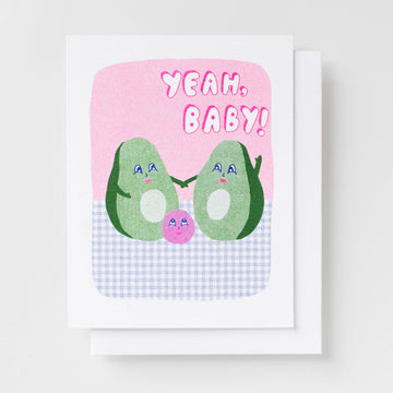Yeah Baby Avocado Risograph Card