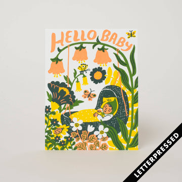 Hello Baby Yellow Bassinet Card