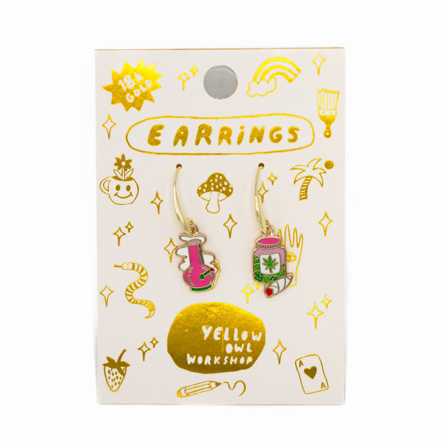 Bong & Weed Earrings 18k Gold Drop Earrings