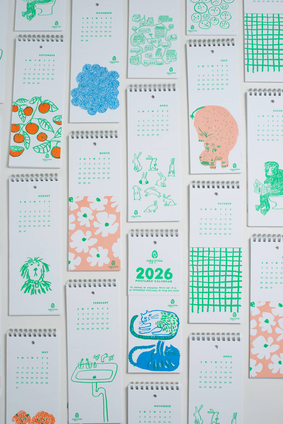 2026 Egg Press Letterpress Postcard Wall Calendar