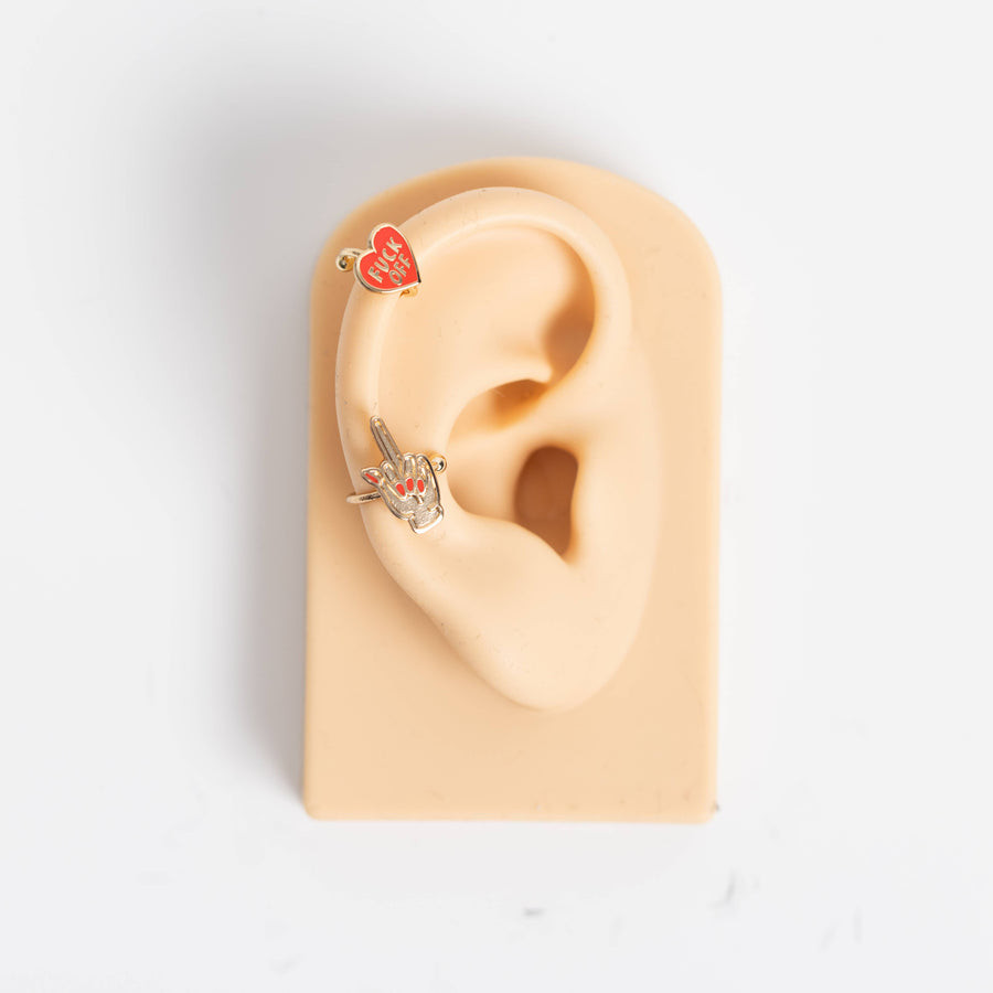 F*ck Off & Middle Finger 18k Gold Ear Cuffs