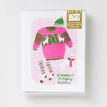 Warmest Holiday Cat Risograph Card Set of 8