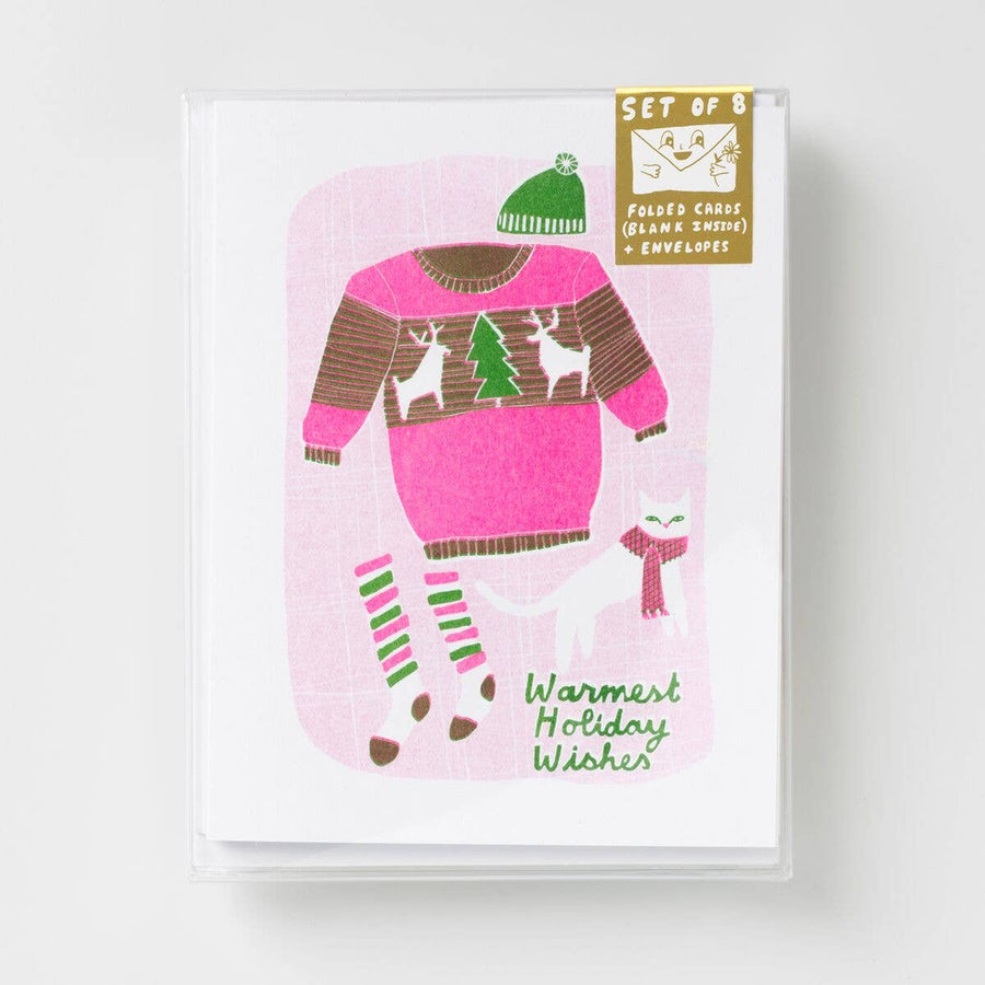Warmest Holiday Cat Risograph Card Set of 8