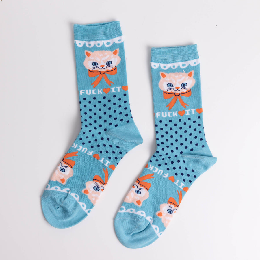 S Adult Fuck it Kitty Crew Socks
