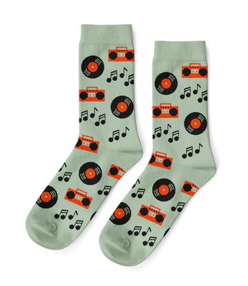 S Vintage Vinyl Records Music Adult Crew Socks