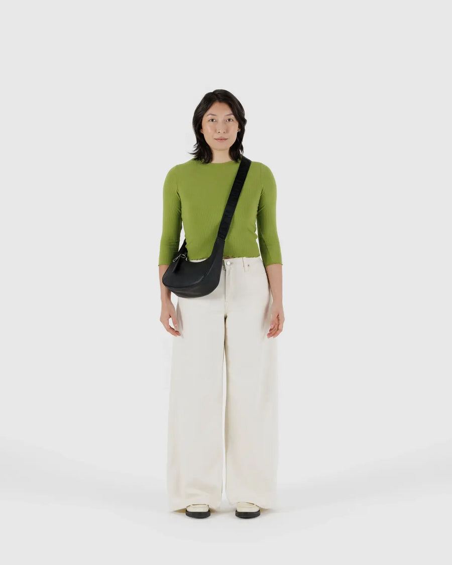 Small Recycled Leather Crescent Bag