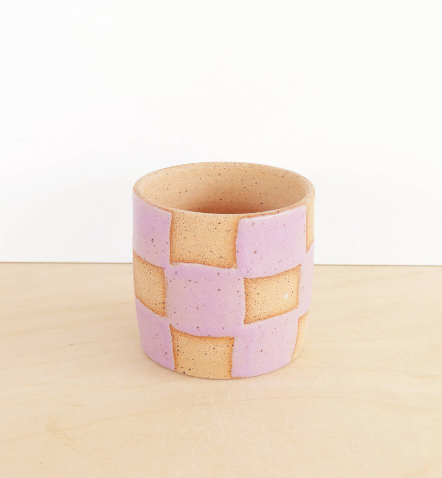 Lilac Checkerboard Small Ceramic Handmade Planter by Nightshift Ceramics