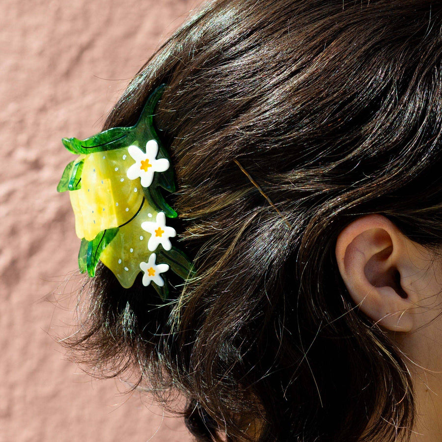 Large Lemon and Flowers Hair Claw Clip by Jenny Lemons