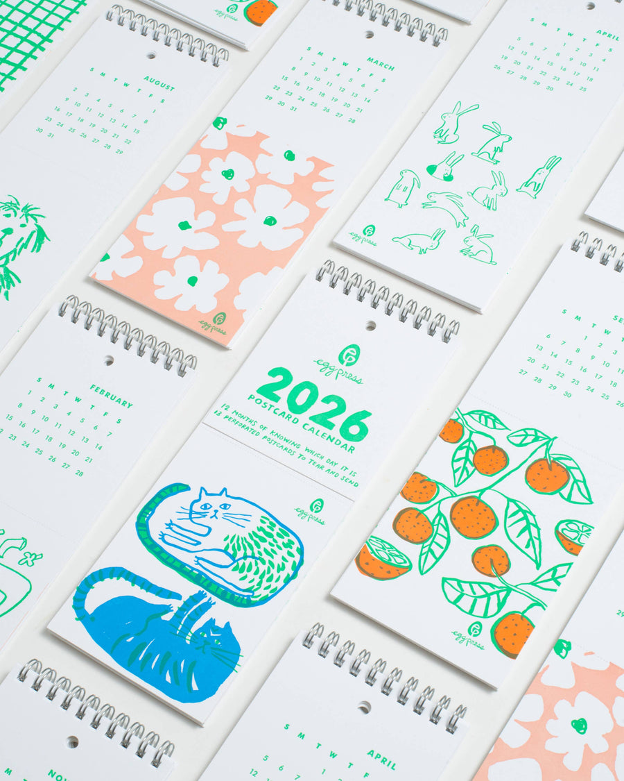 2026 Egg Press Letterpress Postcard Wall Calendar
