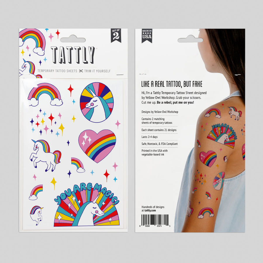 Rainbow Unicorns Tattoo Sheet by Yellow Owl Workshop