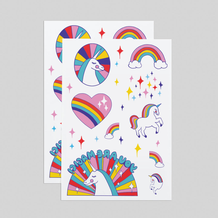 Rainbow Unicorns Tattoo Sheet by Yellow Owl Workshop