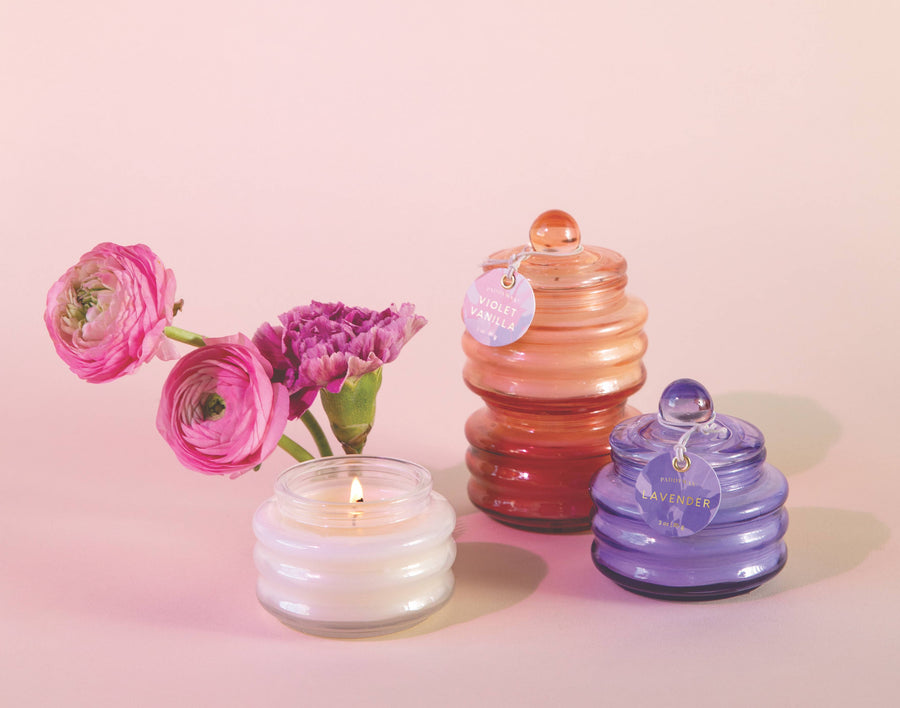 Violet Vanilla Blush Glass Jar with Lid 3 oz Beam Candle by Paddywax