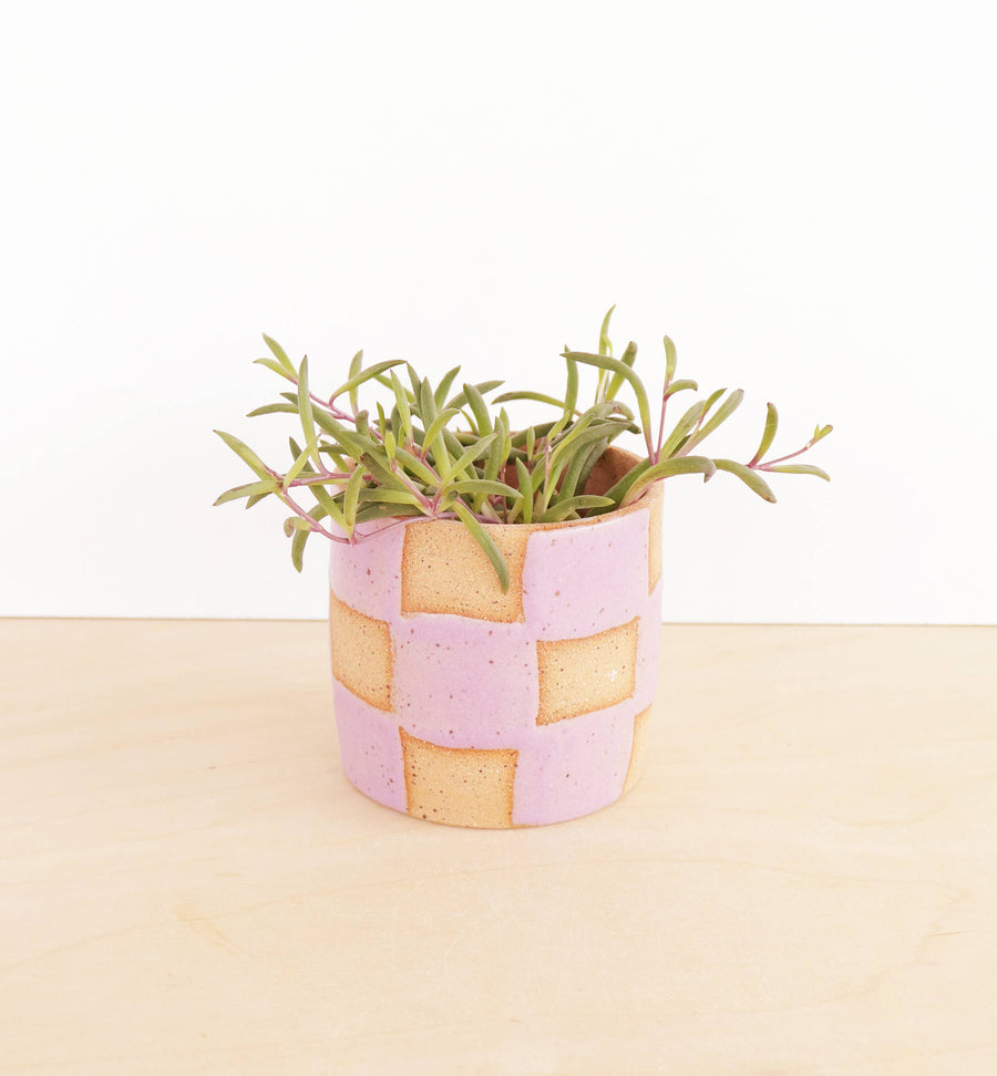 Lilac Checkerboard Small Ceramic Handmade Planter by Nightshift Ceramics