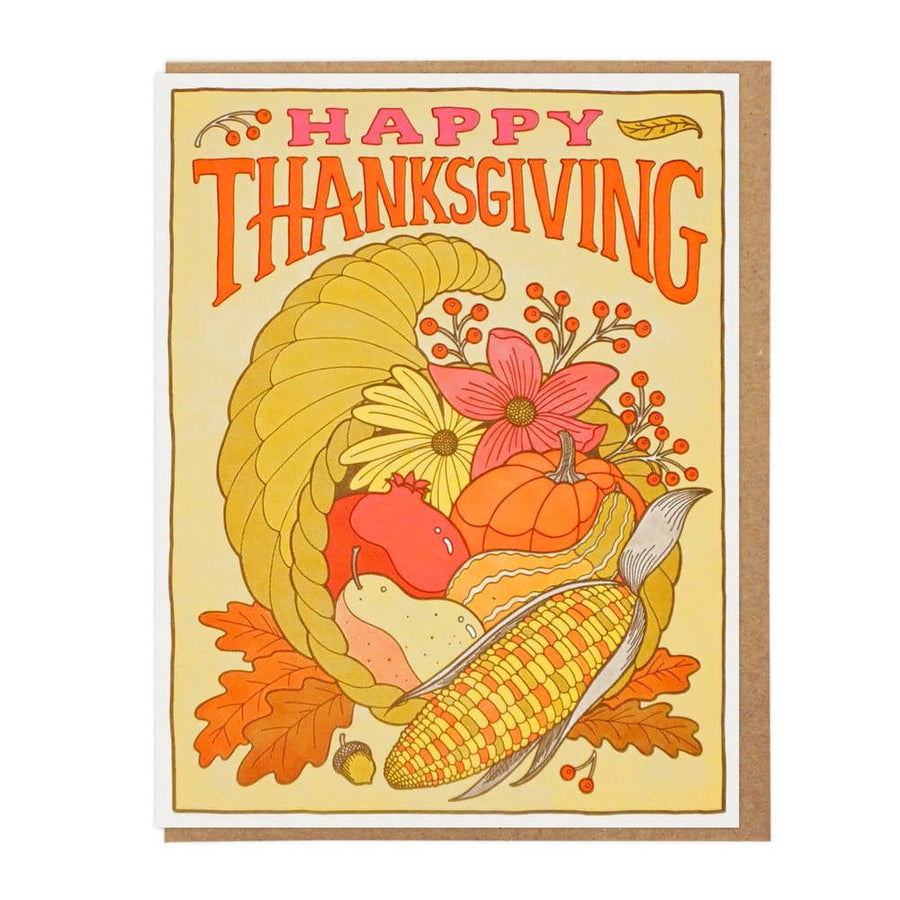 Happy Thanksgiving Cornucopia Letterpress Card