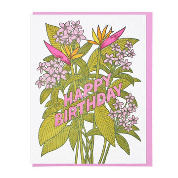 Tropical Flowers Birthday Letterpress Card