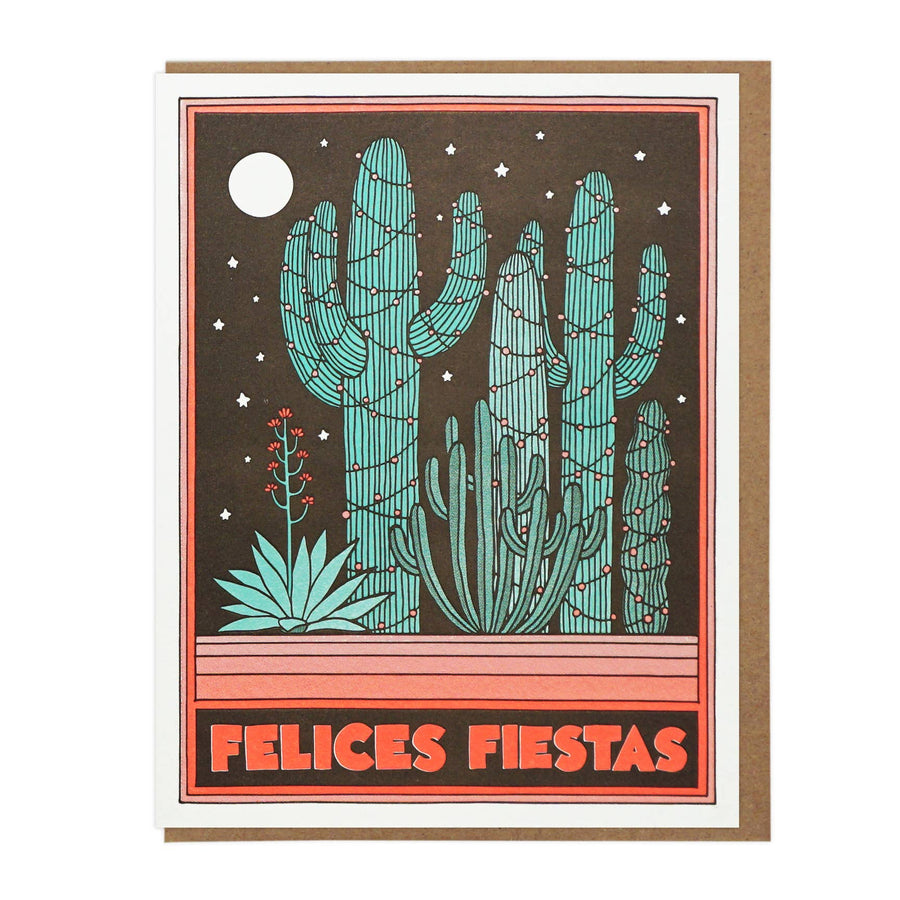 Felices Fiestas Cactus Letterpress Card