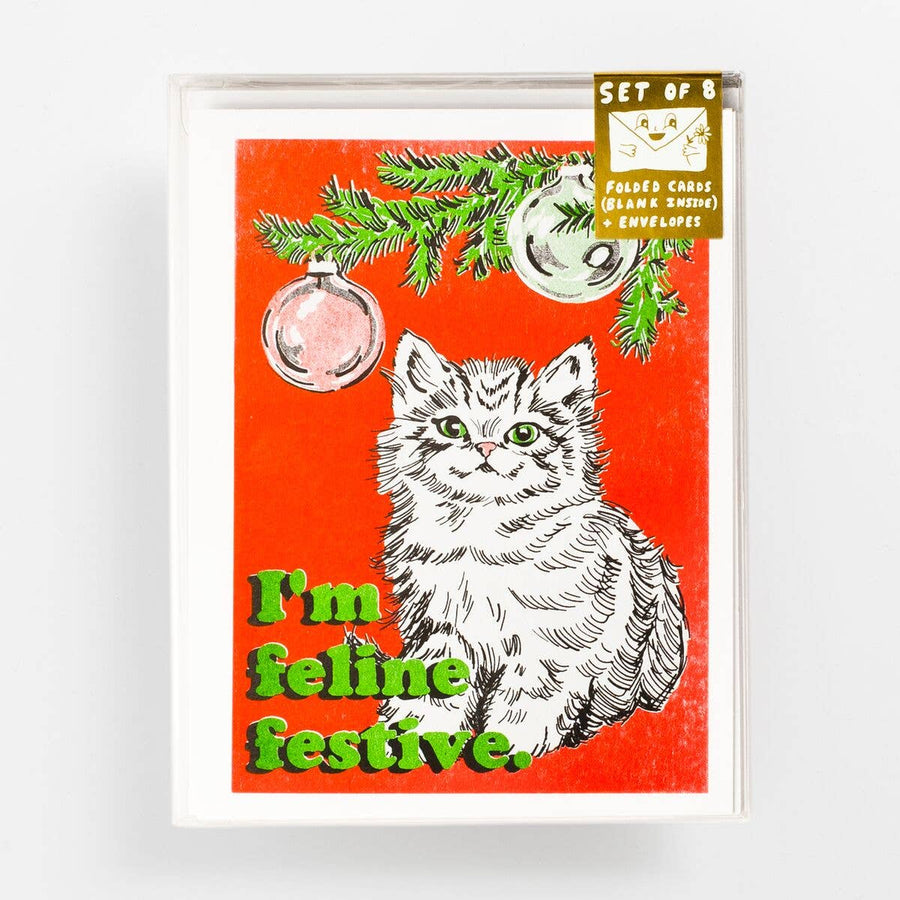 Feline Festival Risograph Card Set of 8