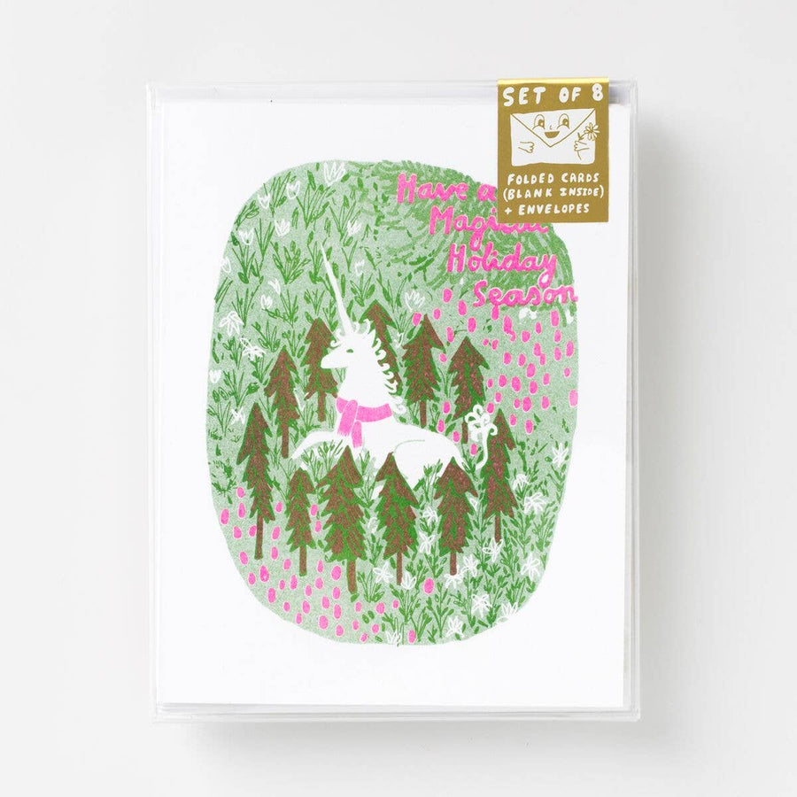 Magical Holiday Unicorn Risograph Card Set of 8