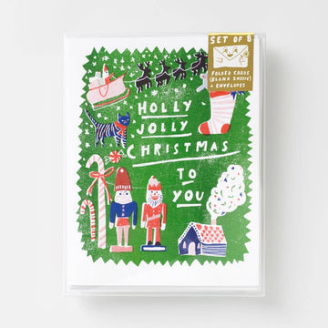Holly Jolly Xmas Risograph Card Set of 8
