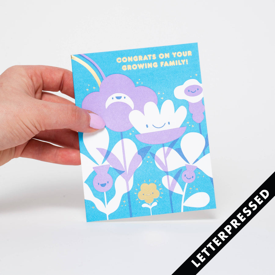Flower Baby Growing Family Letterpress Card
