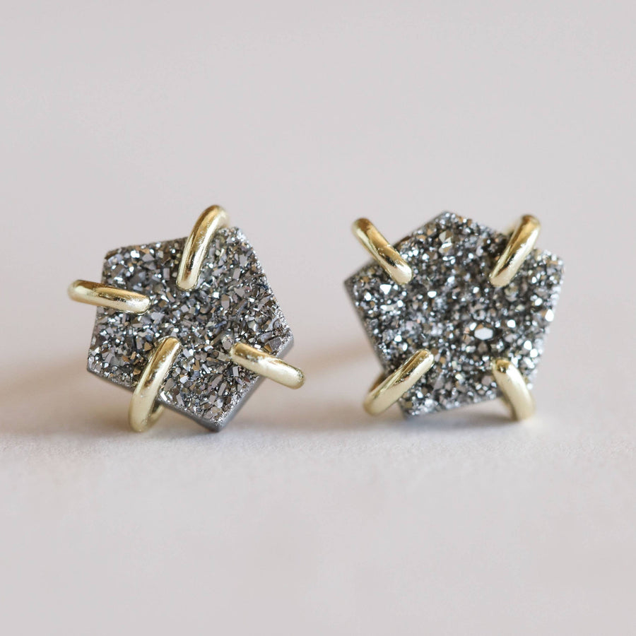 Silver Druzy Prong Earrings