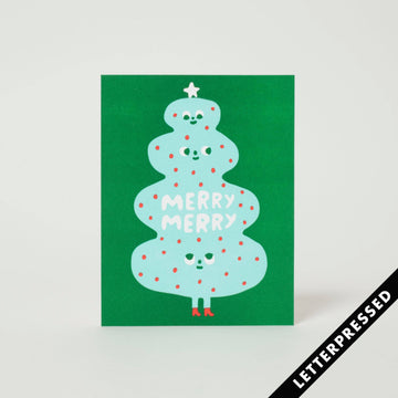 Merry Merry Christmas Tree Letterpress Card