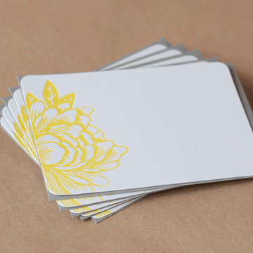 5 Sunshine Yellow Blossoming Flower Letterpress Stationery Notes