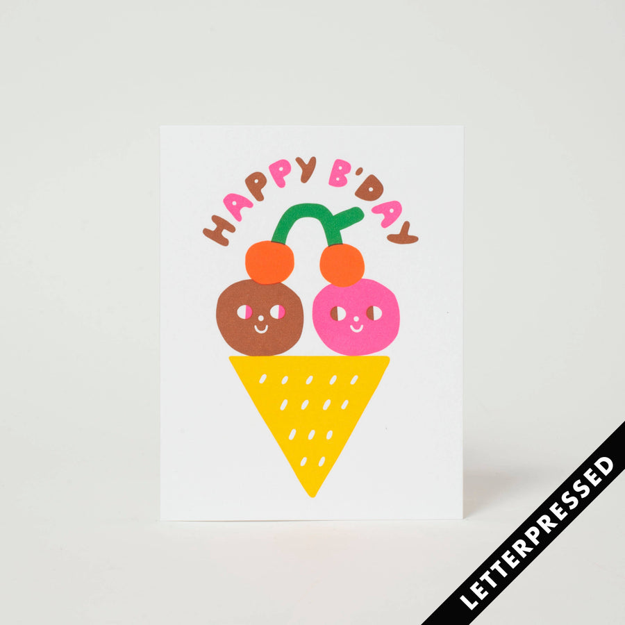 Ice Cream Birthday Wishes Letterpress Card