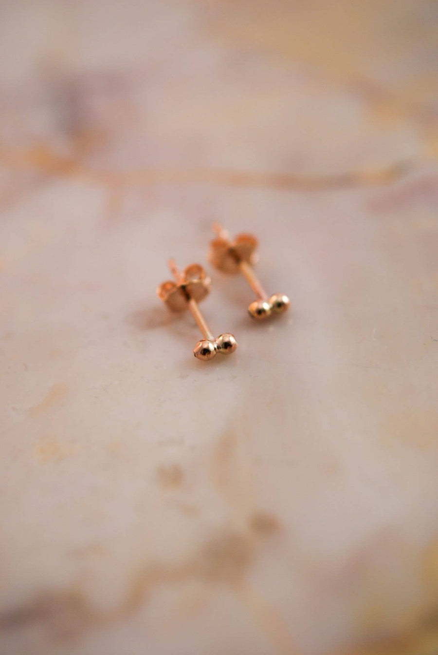 14K Rose Gold Fill Tiny Bead Bar Studs