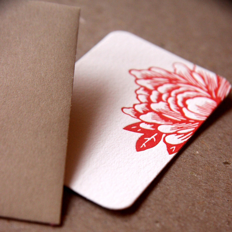 5 Scarlet Red Blossoming Flower Letterpress Mini Notes