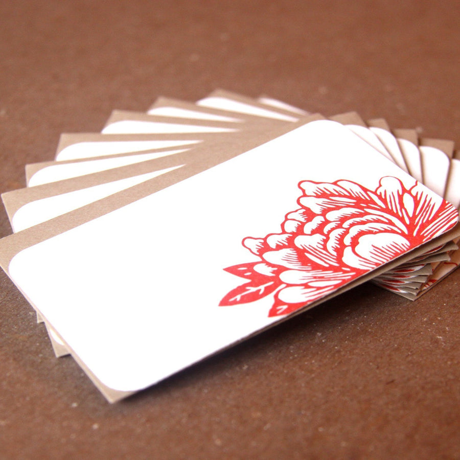5 Scarlet Red Blossoming Flower Letterpress Mini Notes