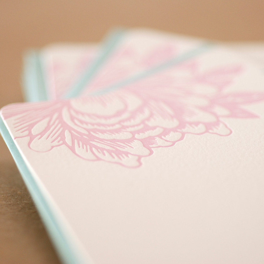 Peony Pink Letterpress Blossoming Flower Note