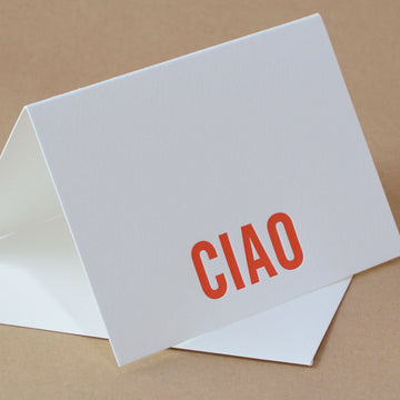 Fire Red Modern Block Letterpress Ciao (Italian Greeting)
