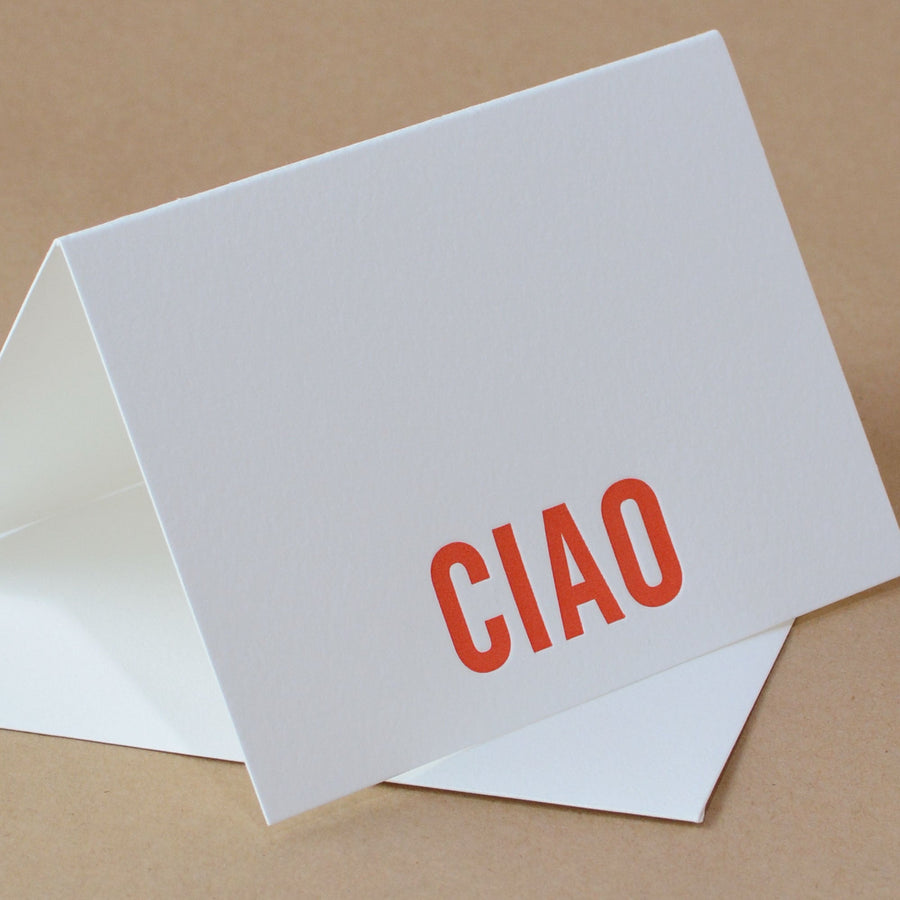5 Fire Red Modern Block Letterpress Ciao (Italian Greeting)