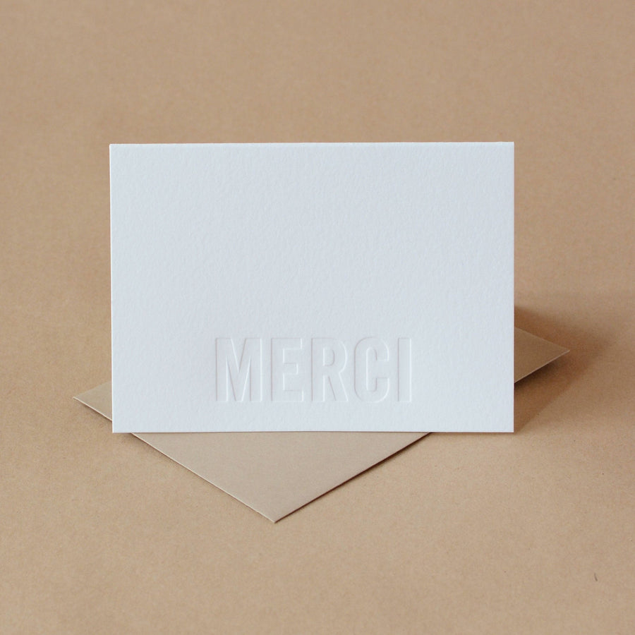 Impression Modern Block Letterpress Merci Note (French Thank You)