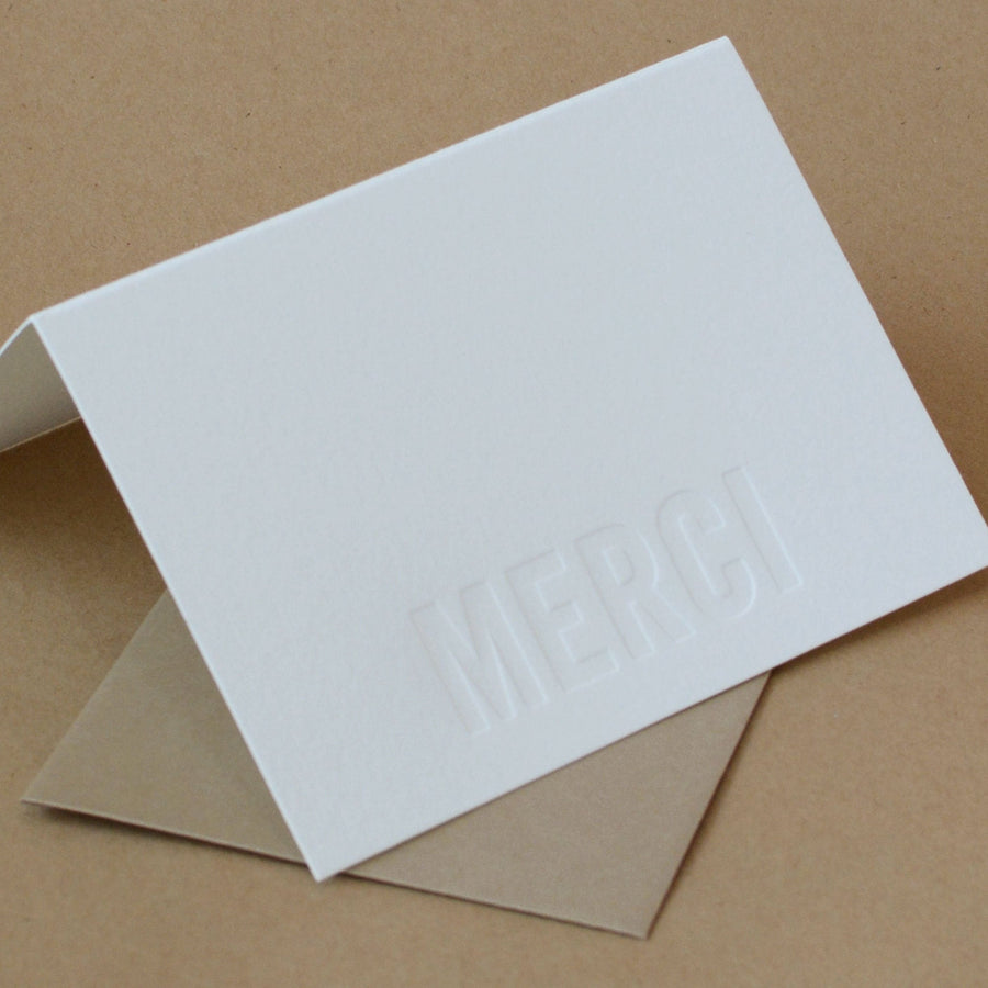 Impression Modern Block Letterpress Merci Note (French Thank You)