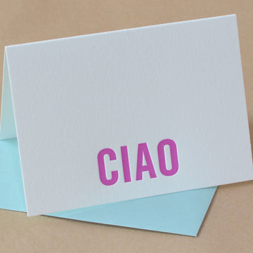 Fire Red Modern Block Letterpress Ciao (Italian Greeting)