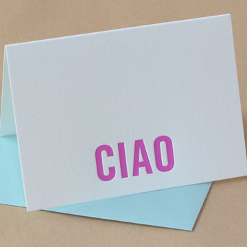 5 Fuchsia Modern Block Letterpress Ciao (Italian Greeting)