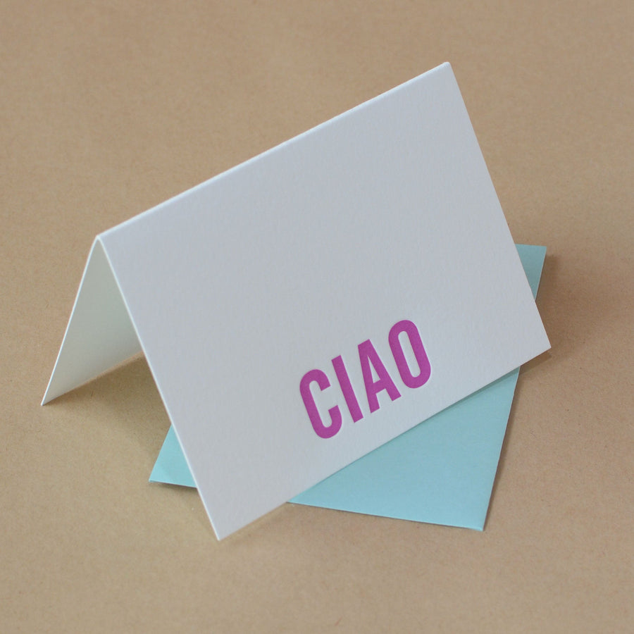 5 Fuchsia Modern Block Letterpress Ciao (Italian Greeting)