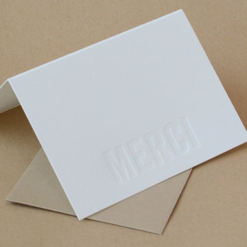 5 Impression Modern Block Letterpress Merci Notes (French Thank You)