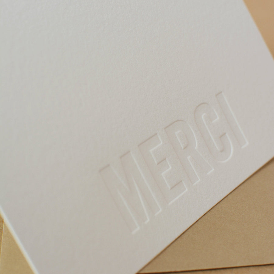 Impression Modern Block Letterpress Merci Note (French Thank You)