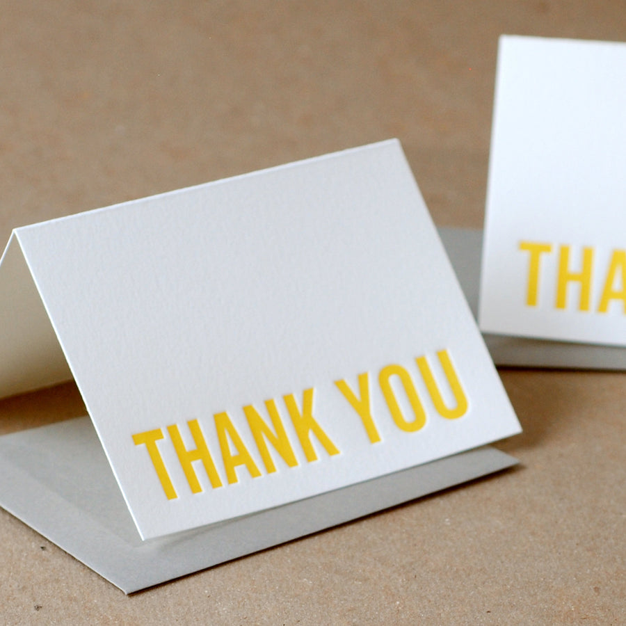 5 Sunshine Yellow Modern Block Letterpress Thank You Notes