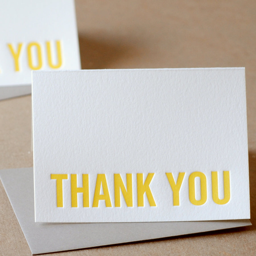 5 Sunshine Yellow Modern Block Letterpress Thank You Notes