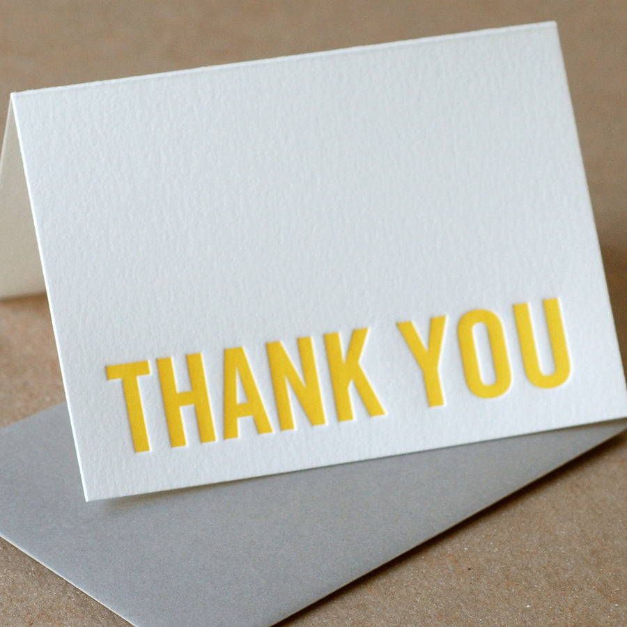 5 Sunshine Yellow Modern Block Letterpress Thank You Notes