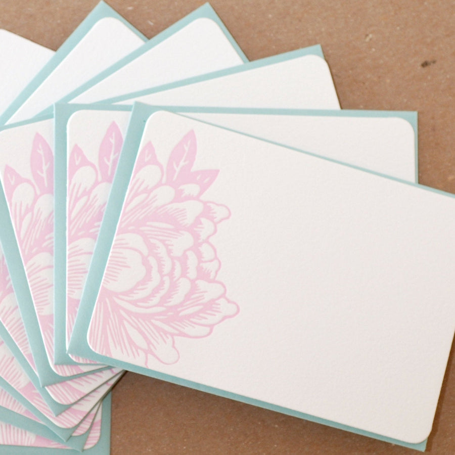 Peony Pink Letterpress Blossoming Flower Note
