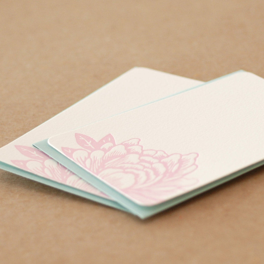 Peony Pink Letterpress Blossoming Flower Note