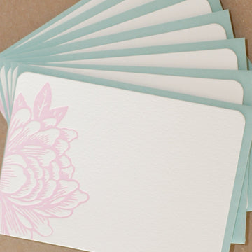 5 Peony Pink Blossoming Flower Letterpress Notes