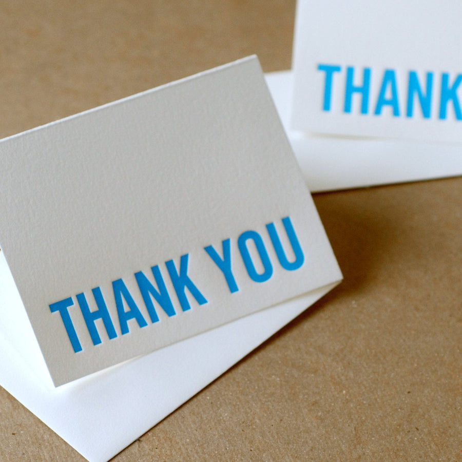 True Blue Modern Block Letterpress Thank You Note