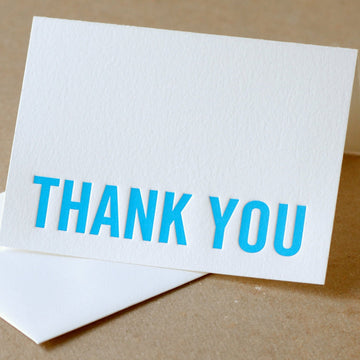 True Blue Modern Block Letterpress Thank You Note