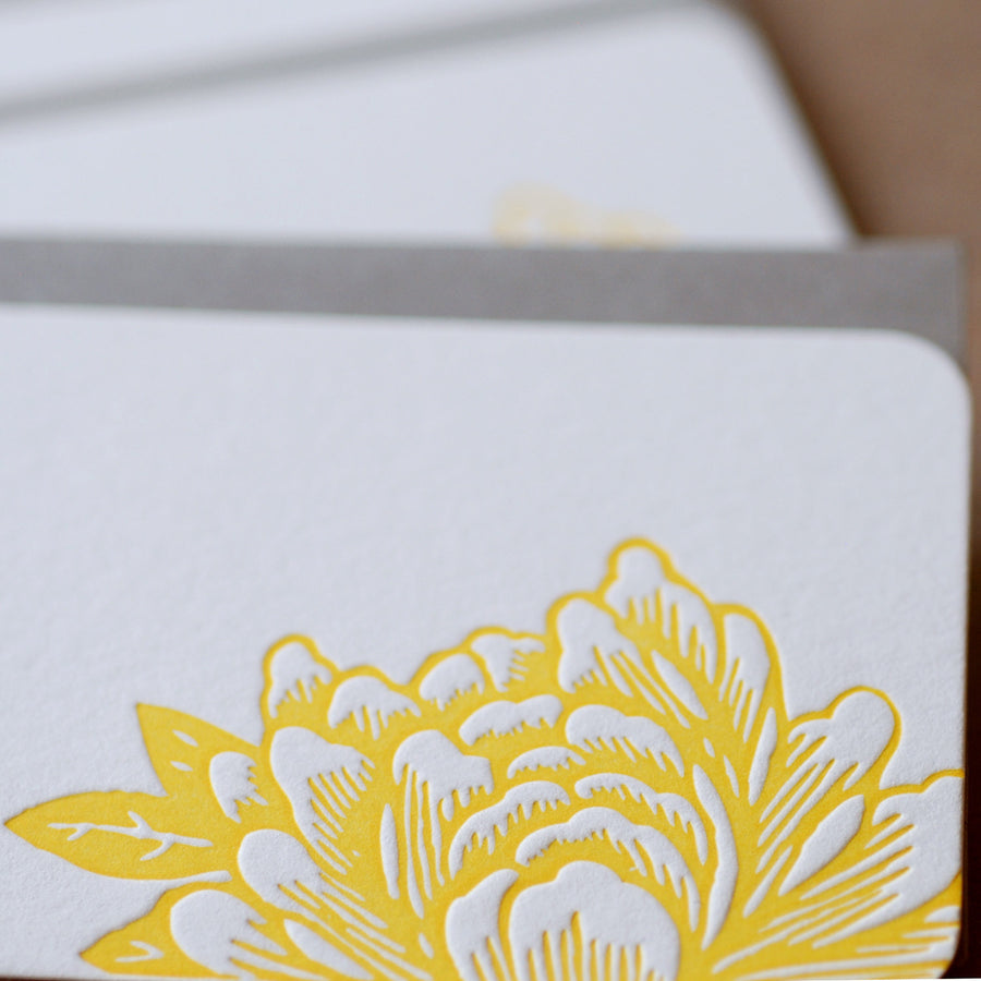 Sunshine Yellow Blossoming Flower Letterpress Mini Notes